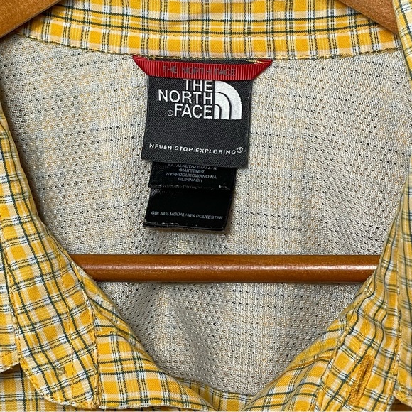The North Face Button Down Zip Pocket Short Sleeve Yellow Plaid Men's Size XL - Picture 8 of 13